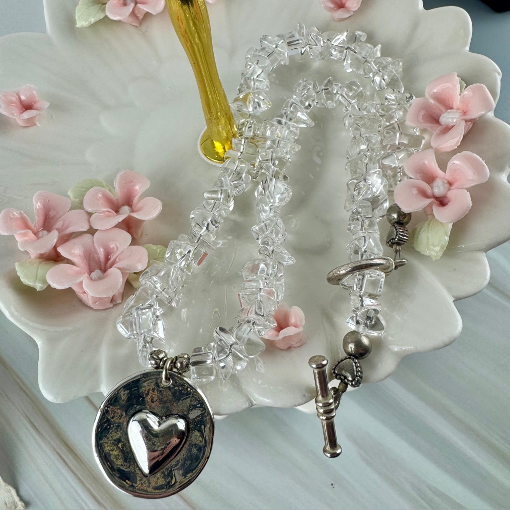 Genuine Rock Crystal And Silver Tone Reversible Pendant